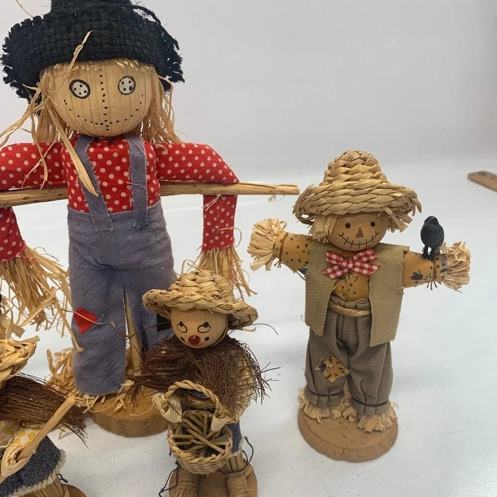 Rustic Scarecrow Figurines set/5 Autumn Harvest Fall Decor Tabletop Decorations